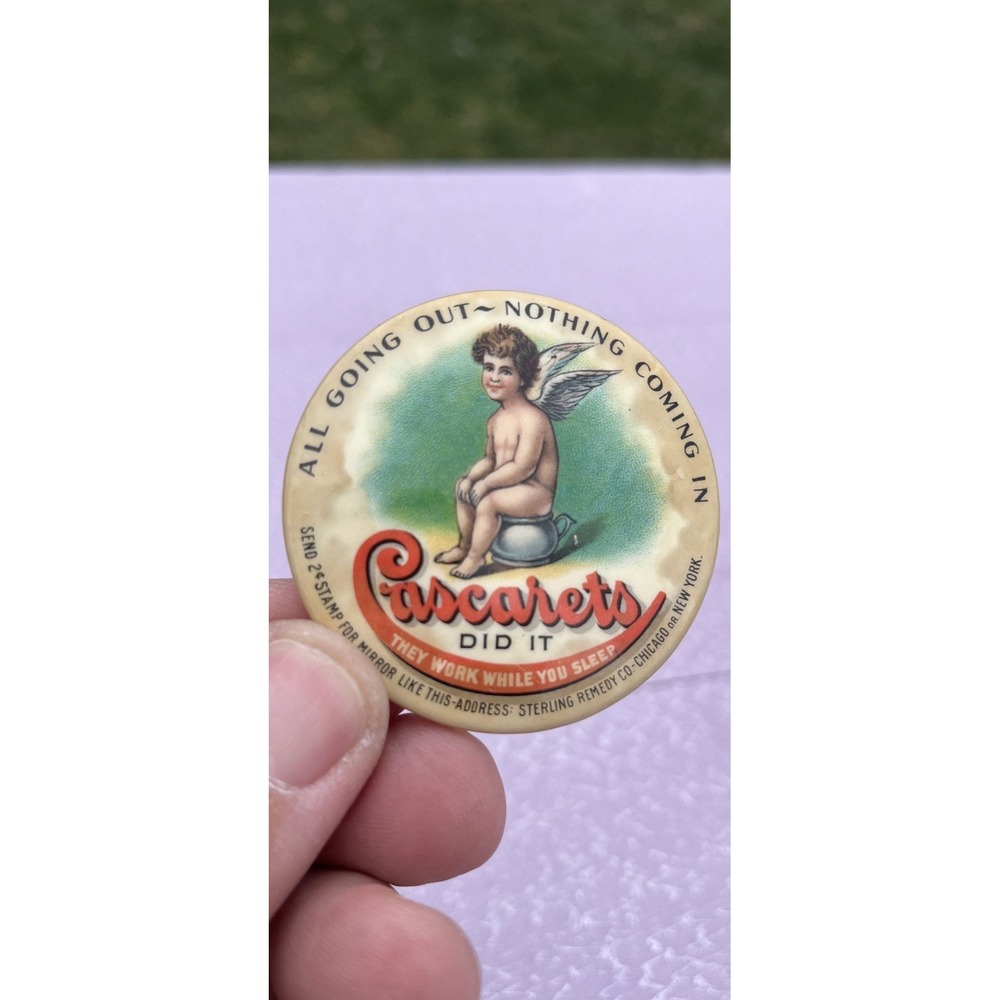 Rare Antique Vintage Celluloid Advertising Pocket Mirror Cascarets